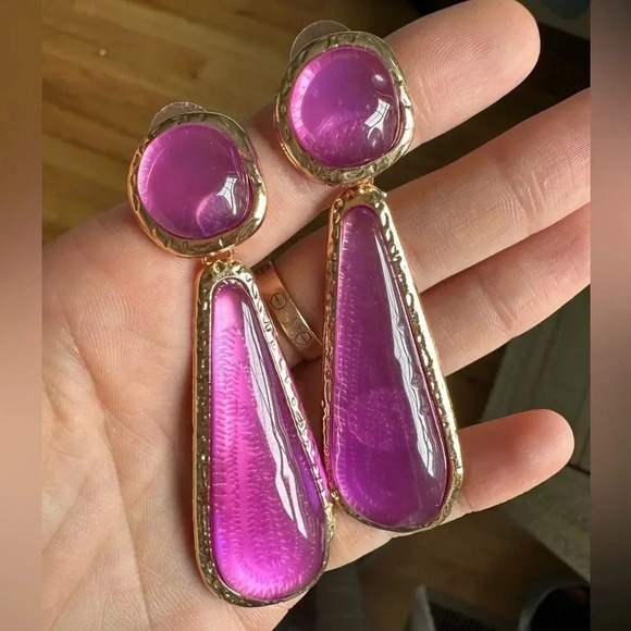 Zara Selena Gomez Gold Purple Resin Earrings - Picture 8 of 9